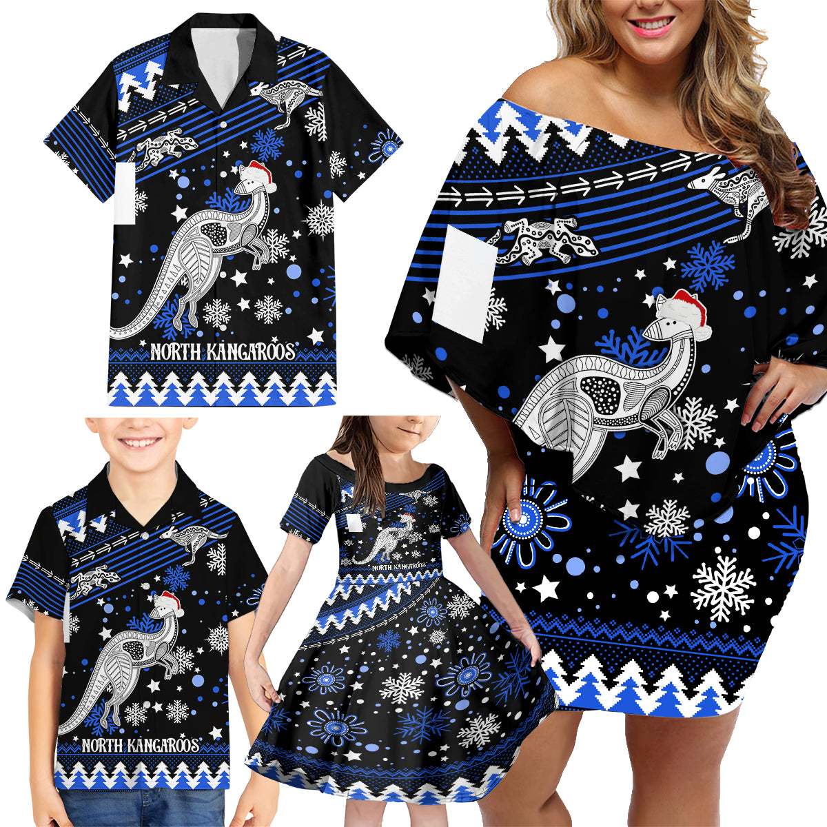 custom-north-kangaroos-football-family-matching-off-shoulder-short-dress-and-hawaiian-shirt-roos-christmas-vibe-2023