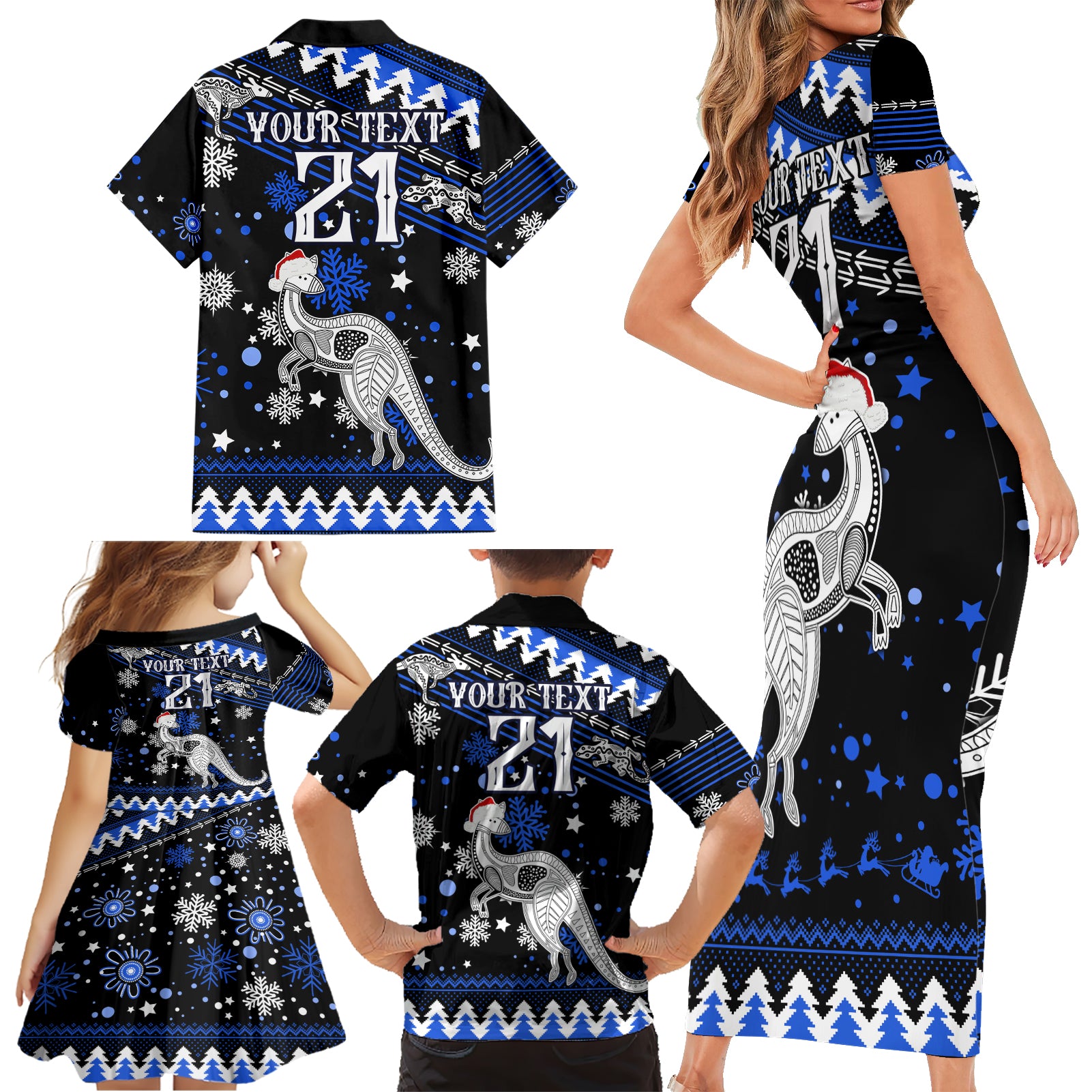 custom-north-kangaroos-football-family-matching-short-sleeve-bodycon-dress-and-hawaiian-shirt-roos-christmas-vibe-2023
