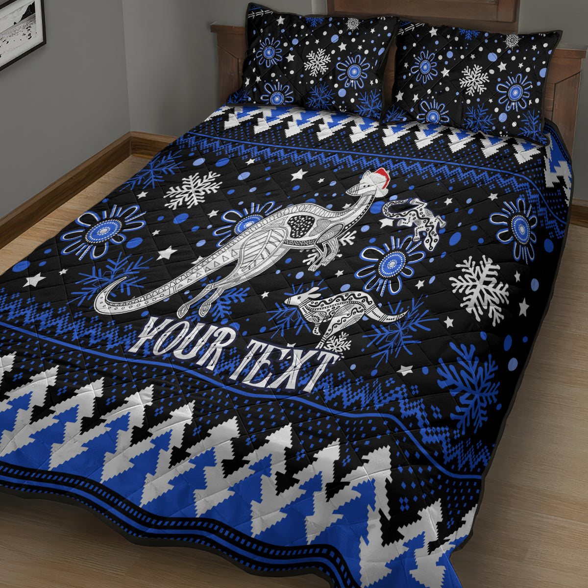 custom-north-kangaroos-football-quilt-bed-set-roos-christmas-vibe-2023