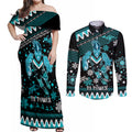 custom-port-adelaide-power-football-couples-matching-off-shoulder-maxi-dress-and-long-sleeve-button-shirt-port-adelaide-power-football-christmas-vibe-2023