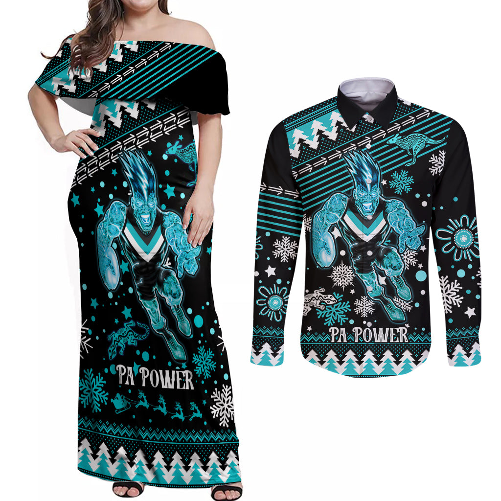 custom-port-adelaide-power-football-couples-matching-off-shoulder-maxi-dress-and-long-sleeve-button-shirt-port-adelaide-power-football-christmas-vibe-2023