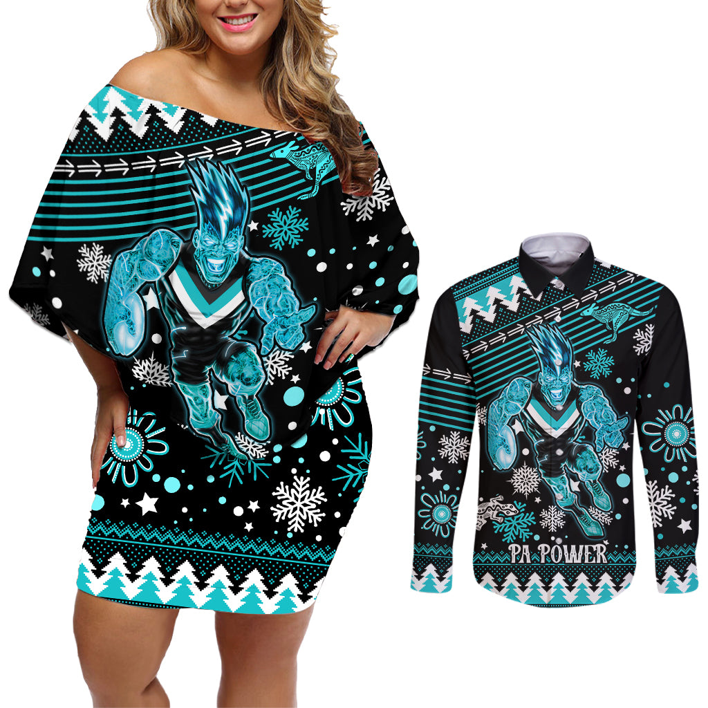 custom-port-adelaide-power-football-couples-matching-off-shoulder-short-dress-and-long-sleeve-button-shirt-port-adelaide-power-football-christmas-vibe-2023