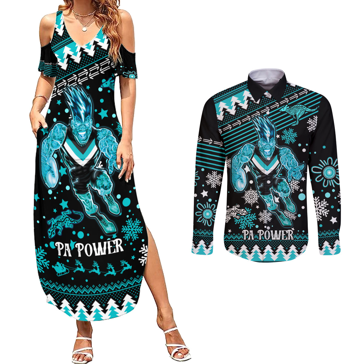 custom-port-adelaide-power-football-couples-matching-summer-maxi-dress-and-long-sleeve-button-shirt-port-adelaide-power-football-christmas-vibe-2023