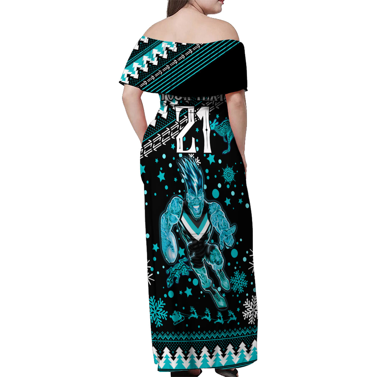 custom-port-adelaide-power-football-family-matching-off-shoulder-maxi-dress-and-hawaiian-shirt-port-adelaide-power-football-christmas-vibe-2023