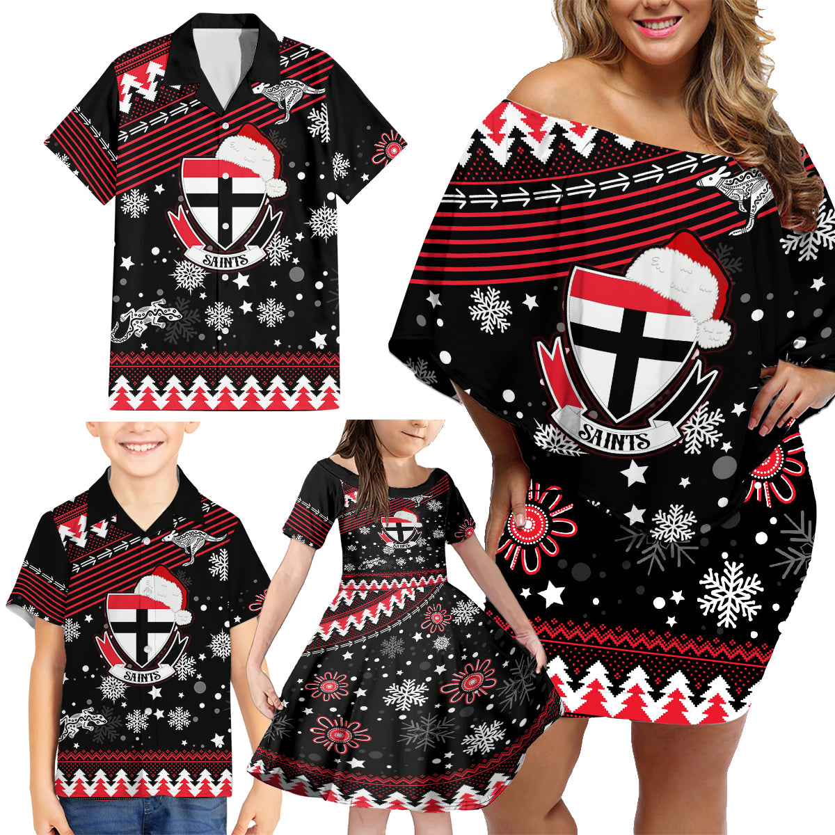 custom-st-kilda-saints-football-family-matching-off-shoulder-short-dress-and-hawaiian-shirt-christmas-vibe-2023