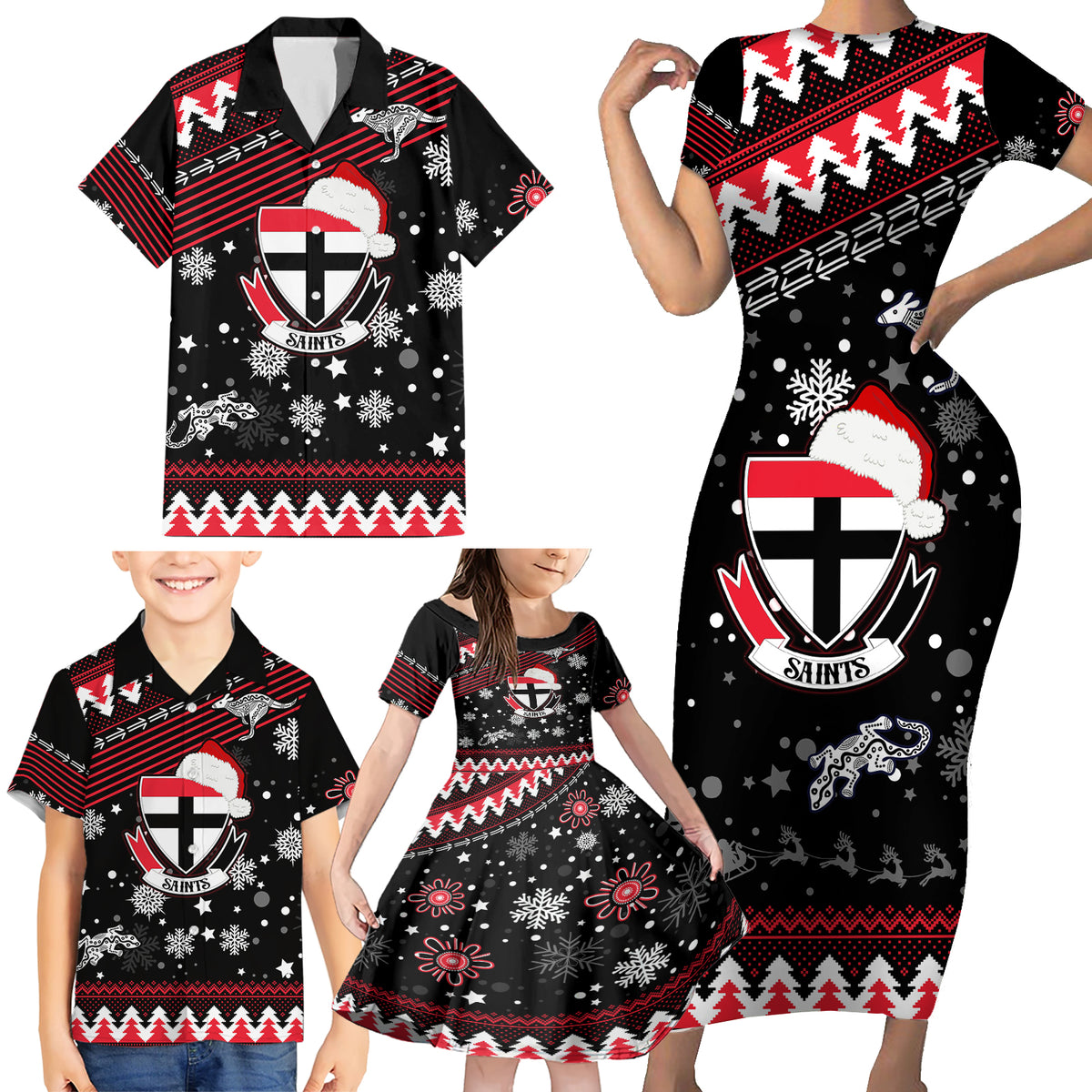 custom-st-kilda-saints-football-family-matching-short-sleeve-bodycon-dress-and-hawaiian-shirt-christmas-vibe-2023