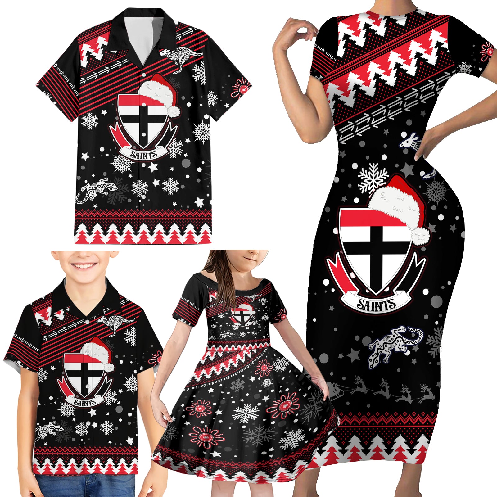 custom-st-kilda-saints-football-family-matching-short-sleeve-bodycon-dress-and-hawaiian-shirt-christmas-vibe-2023