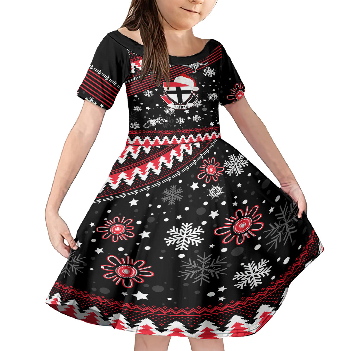 custom-st-kilda-saints-football-kid-short-sleeve-dress-christmas-vibe-2023