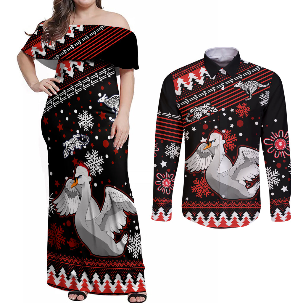 custom-swans-football-couples-matching-off-shoulder-maxi-dress-and-long-sleeve-button-shirt-christmas-vibe-2023