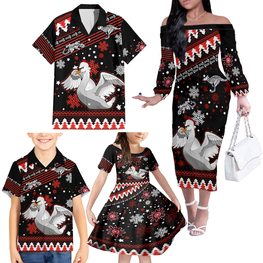 custom-swans-football-family-matching-off-shoulder-long-sleeve-dress-and-hawaiian-shirt-christmas-vibe-2023