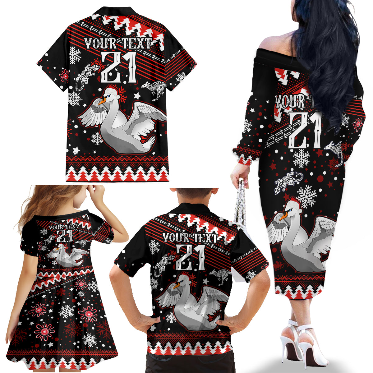 custom-swans-football-family-matching-off-shoulder-long-sleeve-dress-and-hawaiian-shirt-christmas-vibe-2023