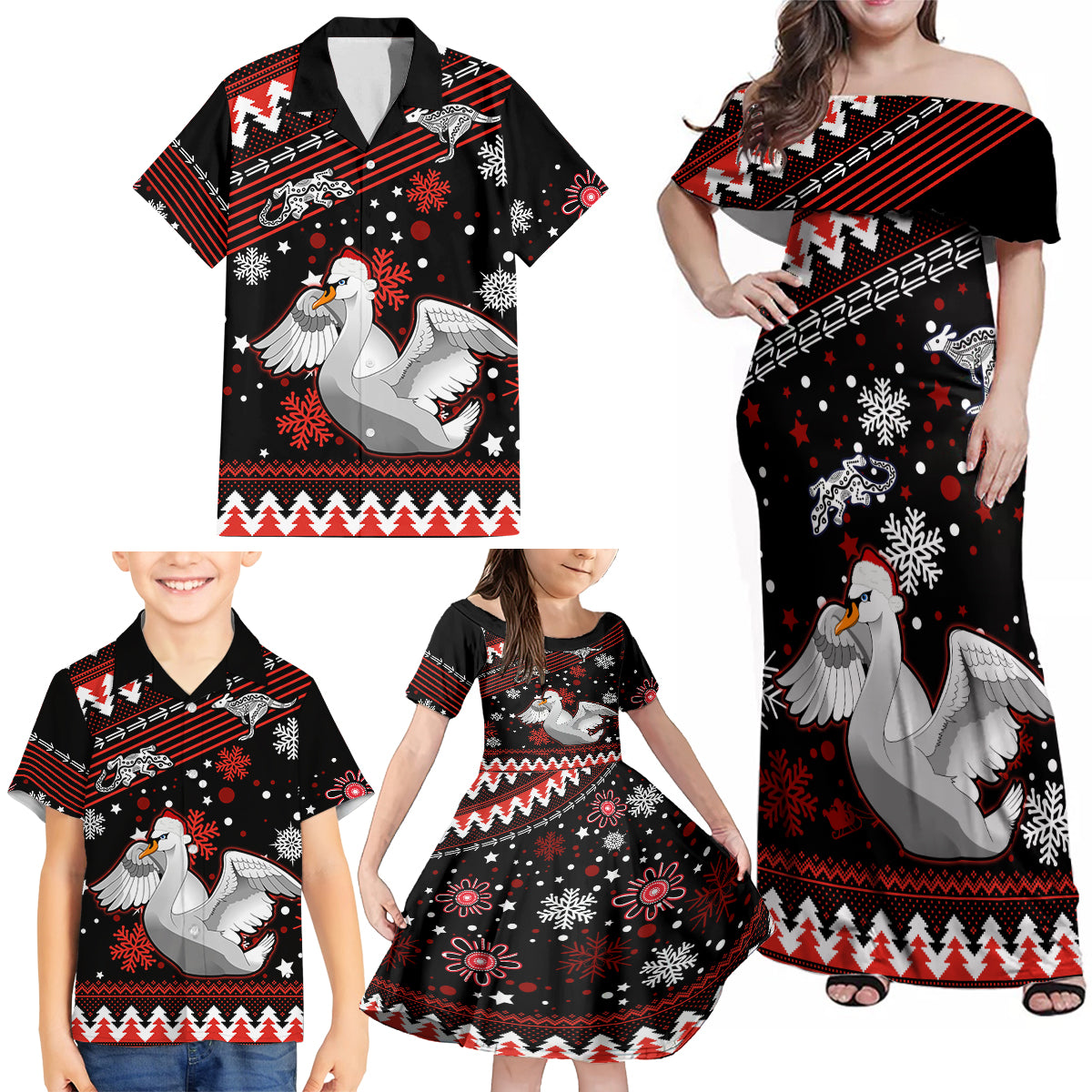 custom-swans-football-family-matching-off-shoulder-maxi-dress-and-hawaiian-shirt-christmas-vibe-2023