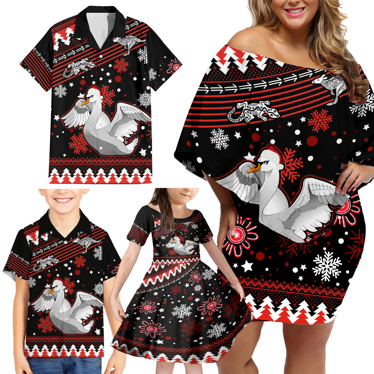 custom-swans-football-family-matching-off-shoulder-short-dress-and-hawaiian-shirt-christmas-vibe-2023