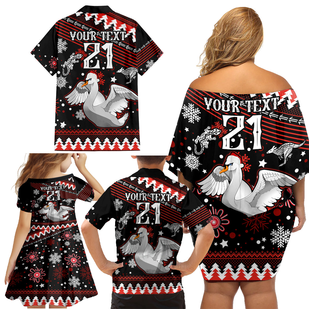 custom-swans-football-family-matching-off-shoulder-short-dress-and-hawaiian-shirt-christmas-vibe-2023