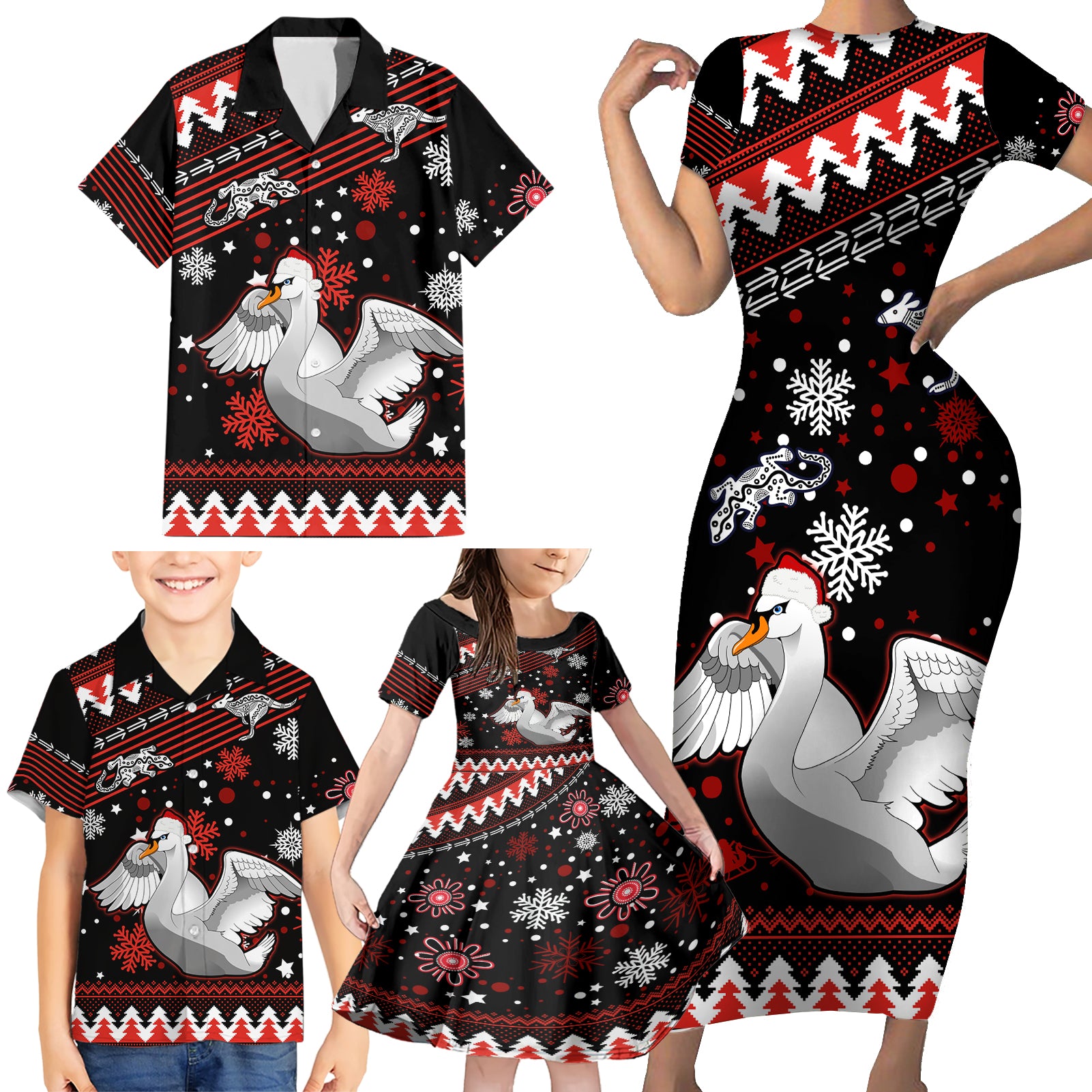 custom-swans-football-family-matching-short-sleeve-bodycon-dress-and-hawaiian-shirt-christmas-vibe-2023