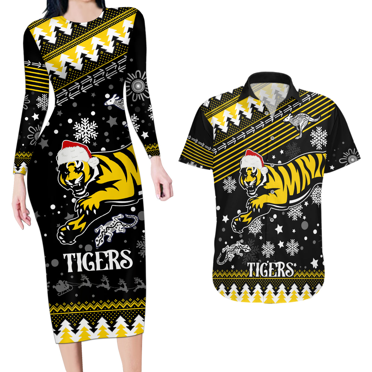 custom-tigers-football-couples-matching-long-sleeve-bodycon-dress-and-hawaiian-shirt-christmas-vibe-2023