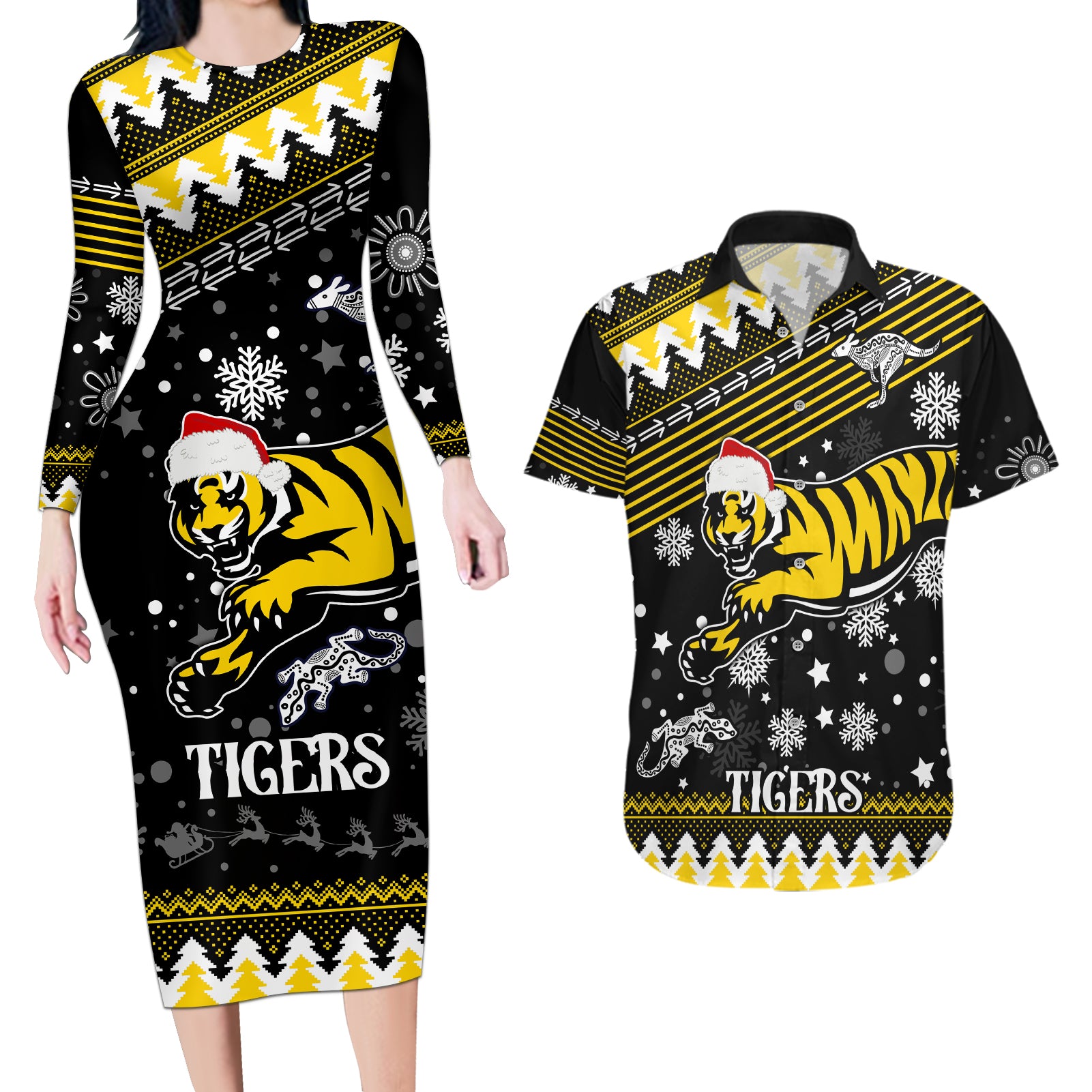 custom-tigers-football-couples-matching-long-sleeve-bodycon-dress-and-hawaiian-shirt-christmas-vibe-2023