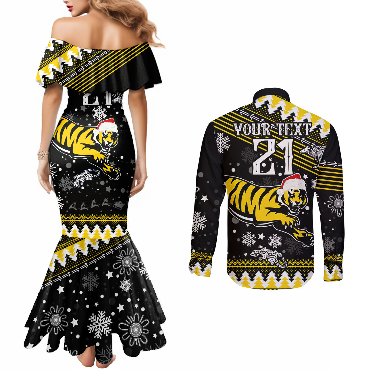 custom-tigers-football-couples-matching-mermaid-dress-and-long-sleeve-button-shirt-christmas-vibe-2023