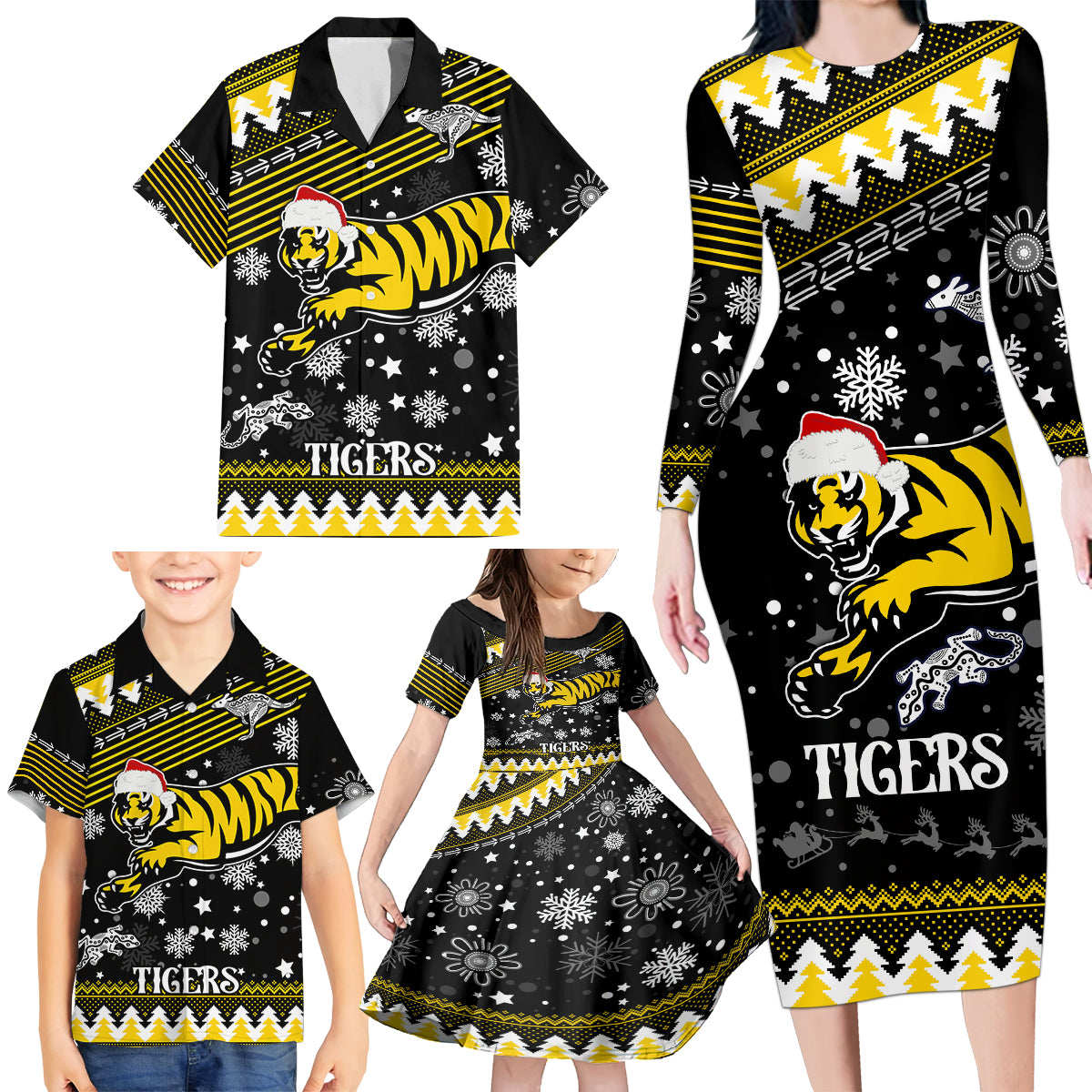 custom-tigers-football-family-matching-long-sleeve-bodycon-dress-and-hawaiian-shirt-christmas-vibe-2023