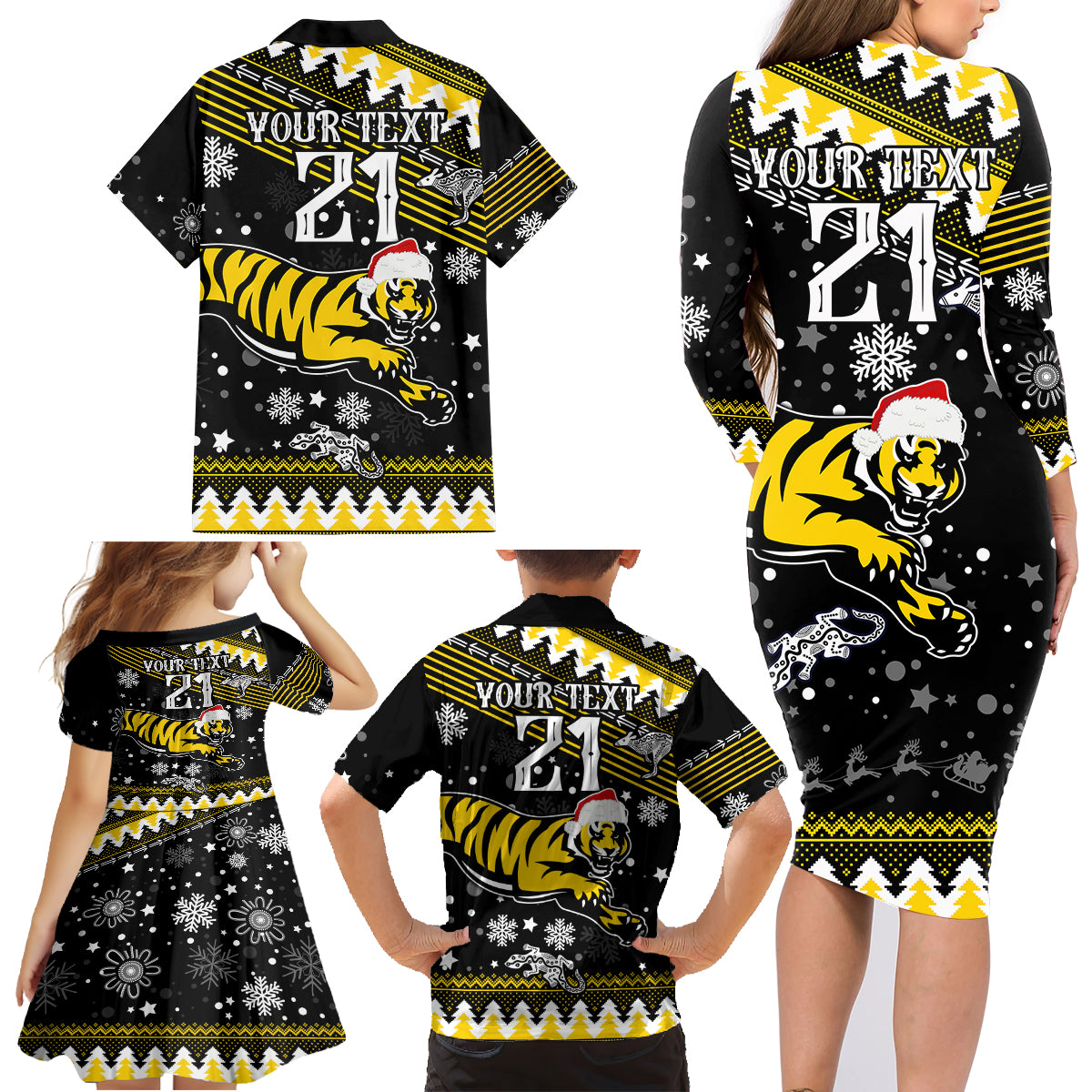 custom-tigers-football-family-matching-long-sleeve-bodycon-dress-and-hawaiian-shirt-christmas-vibe-2023