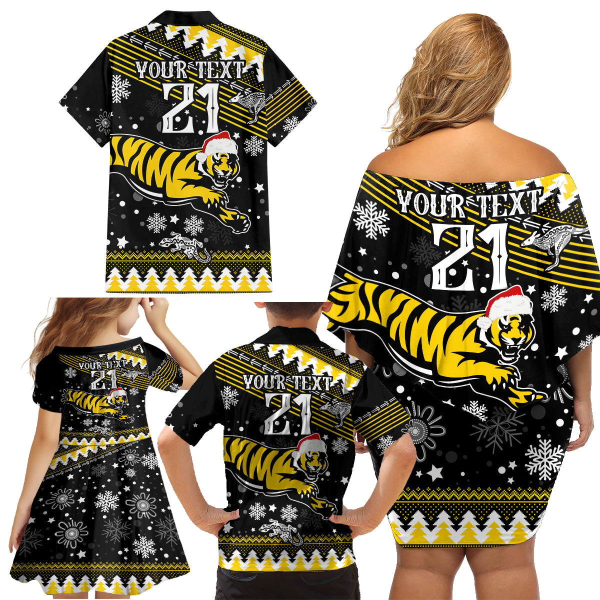 custom-tigers-football-family-matching-off-shoulder-short-dress-and-hawaiian-shirt-christmas-vibe-2023
