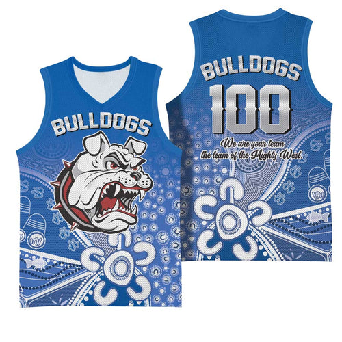 Bulldogs 100-year Anniversary Basketball Jersey Simple Aboriginal Motif - Aussie Hoodie