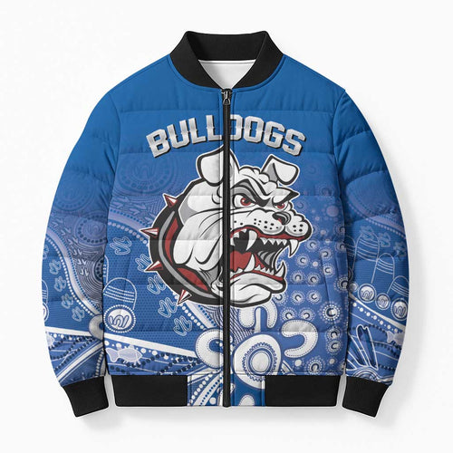 Bulldogs 100-year Anniversary Bomber Puffer Jacket Simple Aboriginal Motif - Aussie Hoodie