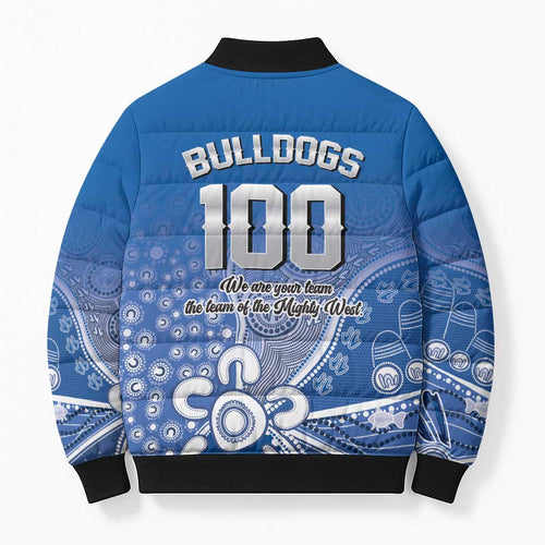Bulldogs 100-year Anniversary Bomber Puffer Jacket Simple Aboriginal Motif - Aussie Hoodie