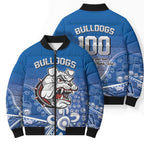 Bulldogs 100-year Anniversary Bomber Puffer Jacket Simple Aboriginal Motif - Aussie Hoodie