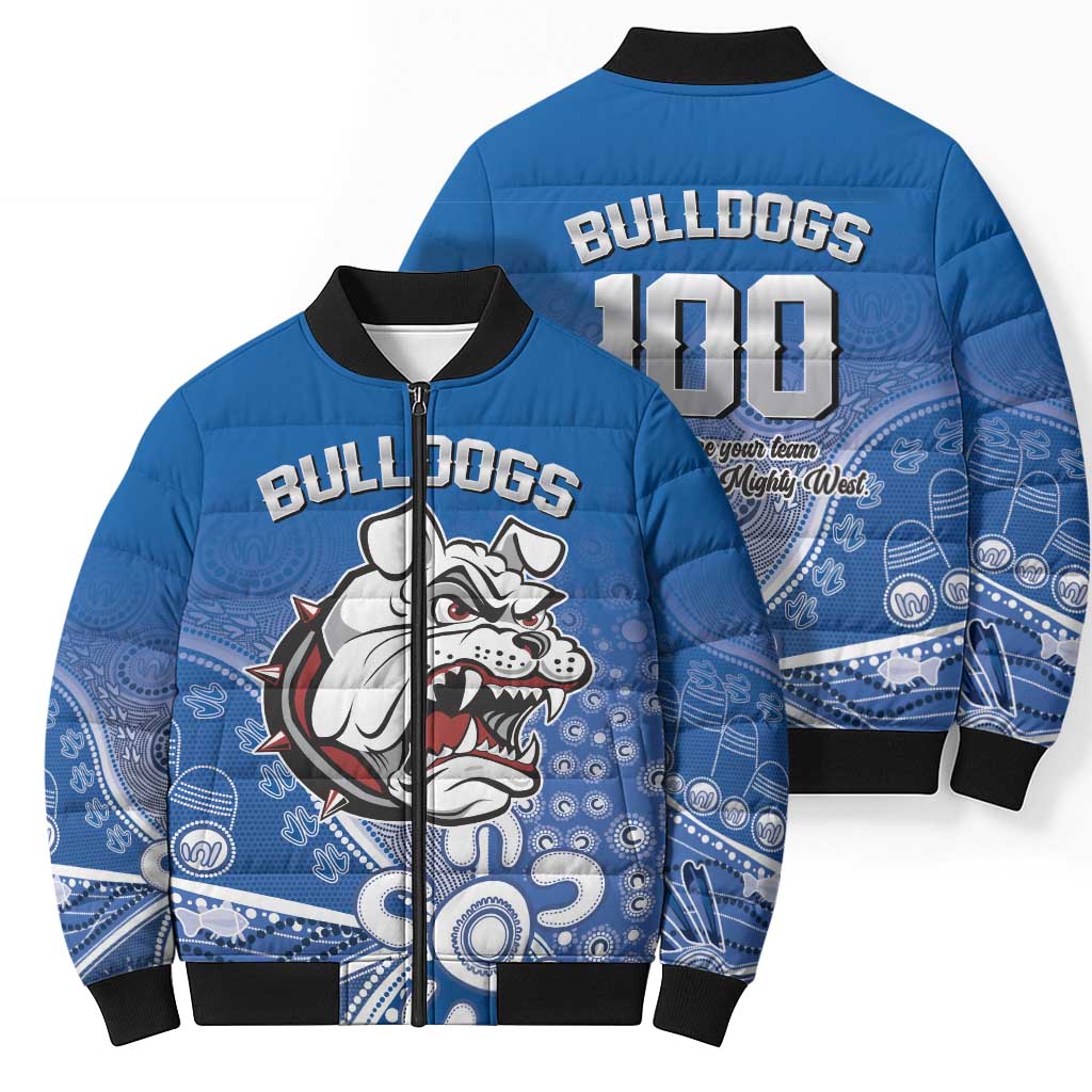 Bulldogs 100-year Anniversary Bomber Puffer Jacket Simple Aboriginal Motif - Aussie Hoodie
