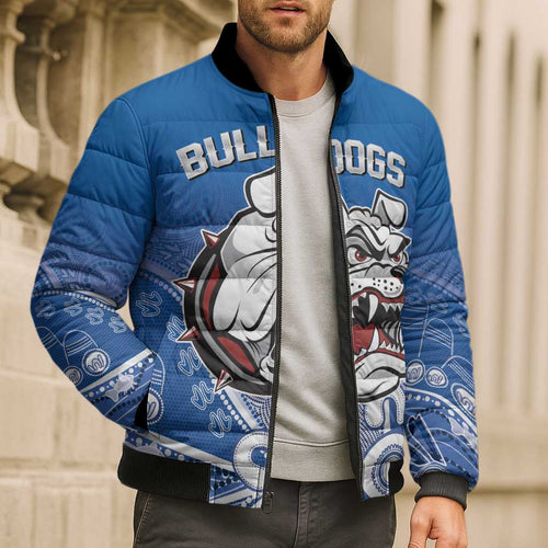 Bulldogs 100-year Anniversary Bomber Puffer Jacket Simple Aboriginal Motif - Aussie Hoodie