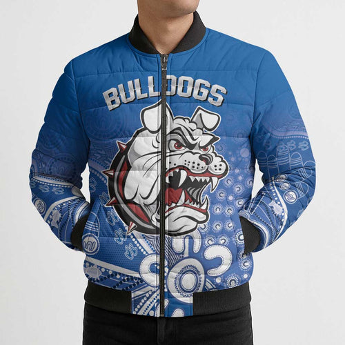 Bulldogs 100-year Anniversary Bomber Puffer Jacket Simple Aboriginal Motif - Aussie Hoodie