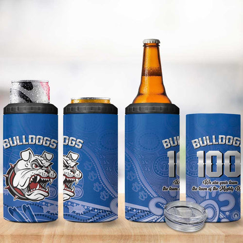 Bulldogs 100-year Anniversary 4 in 1 Can Cooler Tumbler Simple Aboriginal Motif - Aussie Hoodie