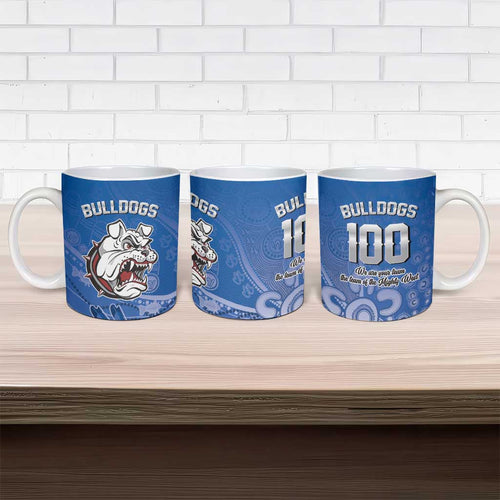 Bulldogs 100-year Anniversary Ceramic Mug Simple Aboriginal Motif - Aussie Hoodie
