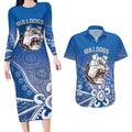 Bulldogs 100-year Anniversary Couples Matching Long Sleeve Bodycon Dress and Hawaiian Shirt Simple Aboriginal Motif - Aussie Hoodie