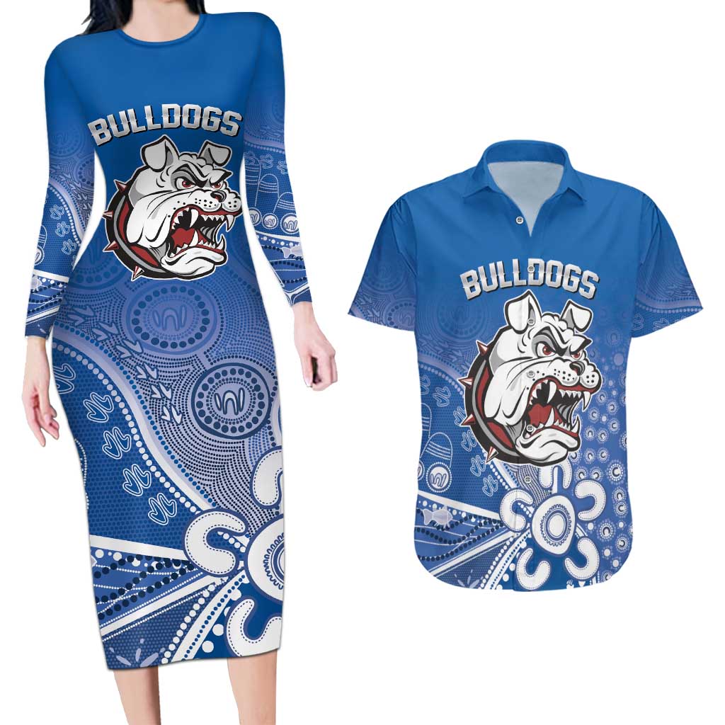 Bulldogs 100-year Anniversary Couples Matching Long Sleeve Bodycon Dress and Hawaiian Shirt Simple Aboriginal Motif - Aussie Hoodie