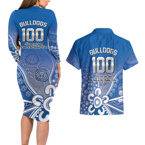 Bulldogs 100-year Anniversary Couples Matching Long Sleeve Bodycon Dress and Hawaiian Shirt Simple Aboriginal Motif - Aussie Hoodie