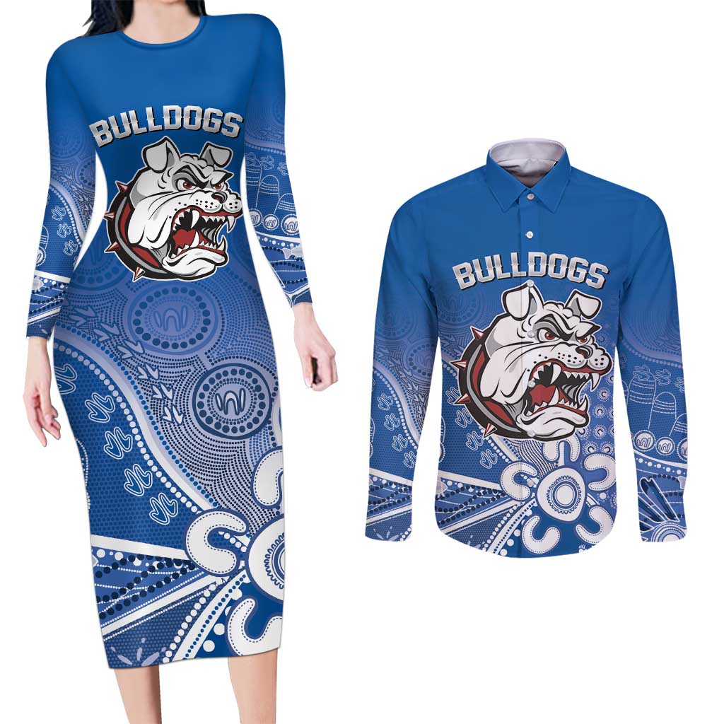 Bulldogs 100-year Anniversary Couples Matching Long Sleeve Bodycon Dress and Long Sleeve Button Shirt Simple Aboriginal Motif - Aussie Hoodie