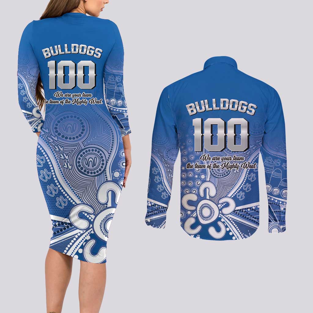 Bulldogs 100-year Anniversary Couples Matching Long Sleeve Bodycon Dress and Long Sleeve Button Shirt Simple Aboriginal Motif - Aussie Hoodie