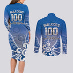 Bulldogs 100-year Anniversary Couples Matching Long Sleeve Bodycon Dress and Long Sleeve Button Shirt Simple Aboriginal Motif - Aussie Hoodie