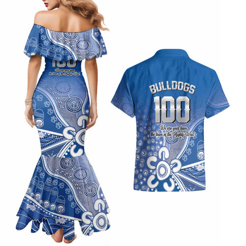 Bulldogs 100-year Anniversary Couples Matching Mermaid Dress and Hawaiian Shirt Simple Aboriginal Motif - Aussie Hoodie