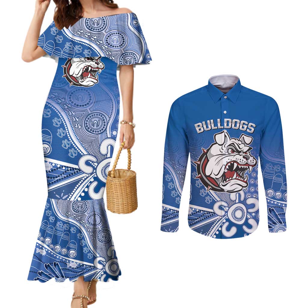 Bulldogs 100-year Anniversary Couples Matching Mermaid Dress and Long Sleeve Button Shirt Simple Aboriginal Motif - Aussie Hoodie