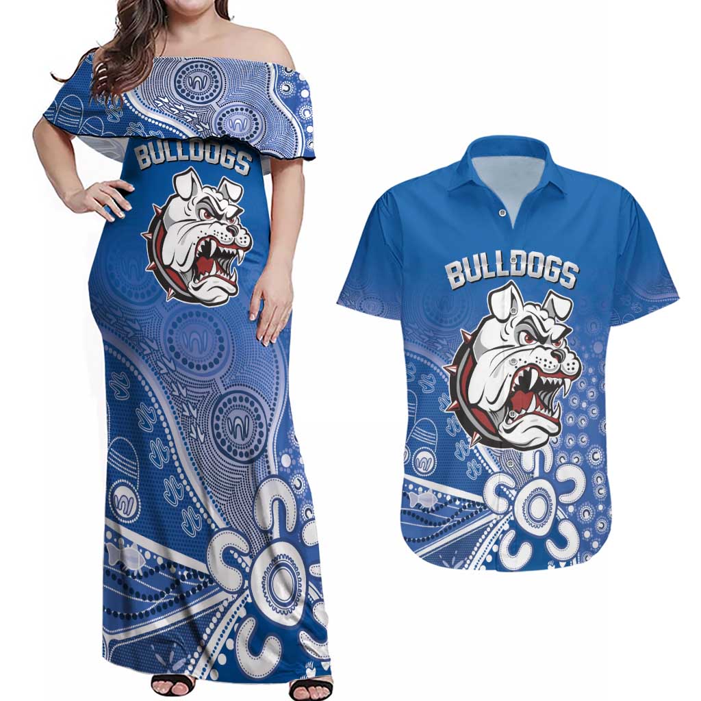 Bulldogs 100-year Anniversary Couples Matching Off Shoulder Maxi Dress and Hawaiian Shirt Simple Aboriginal Motif - Aussie Hoodie