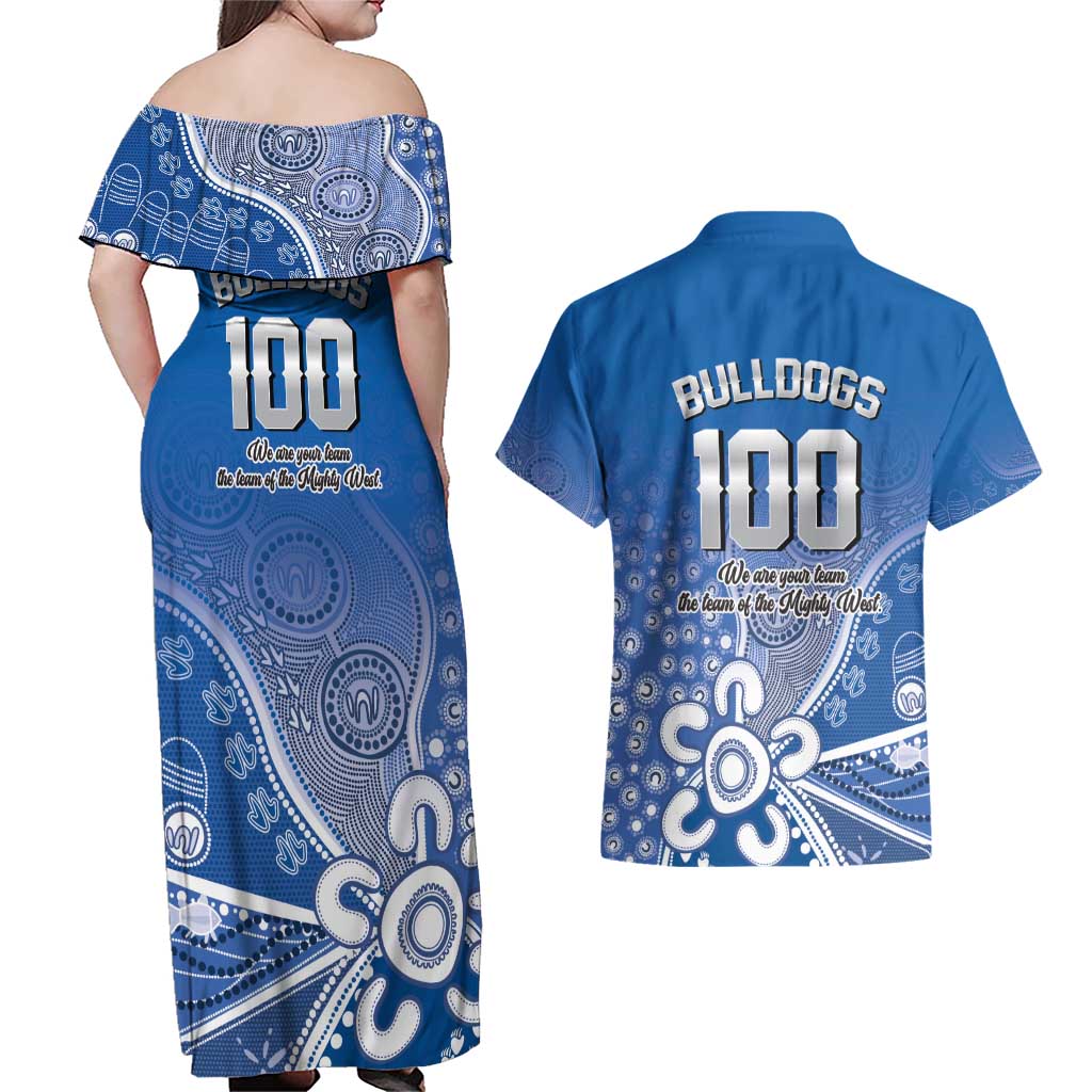 Bulldogs 100-year Anniversary Couples Matching Off Shoulder Maxi Dress and Hawaiian Shirt Simple Aboriginal Motif - Aussie Hoodie