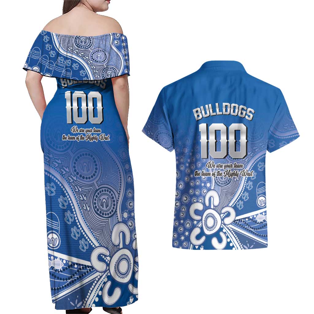 Bulldogs 100-year Anniversary Couples Matching Off Shoulder Maxi Dress and Hawaiian Shirt Simple Aboriginal Motif - Aussie Hoodie