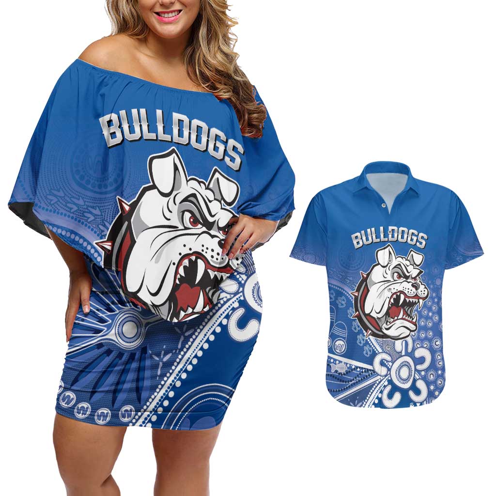 Bulldogs 100-year Anniversary Couples Matching Off Shoulder Short Dress and Hawaiian Shirt Simple Aboriginal Motif - Aussie Hoodie