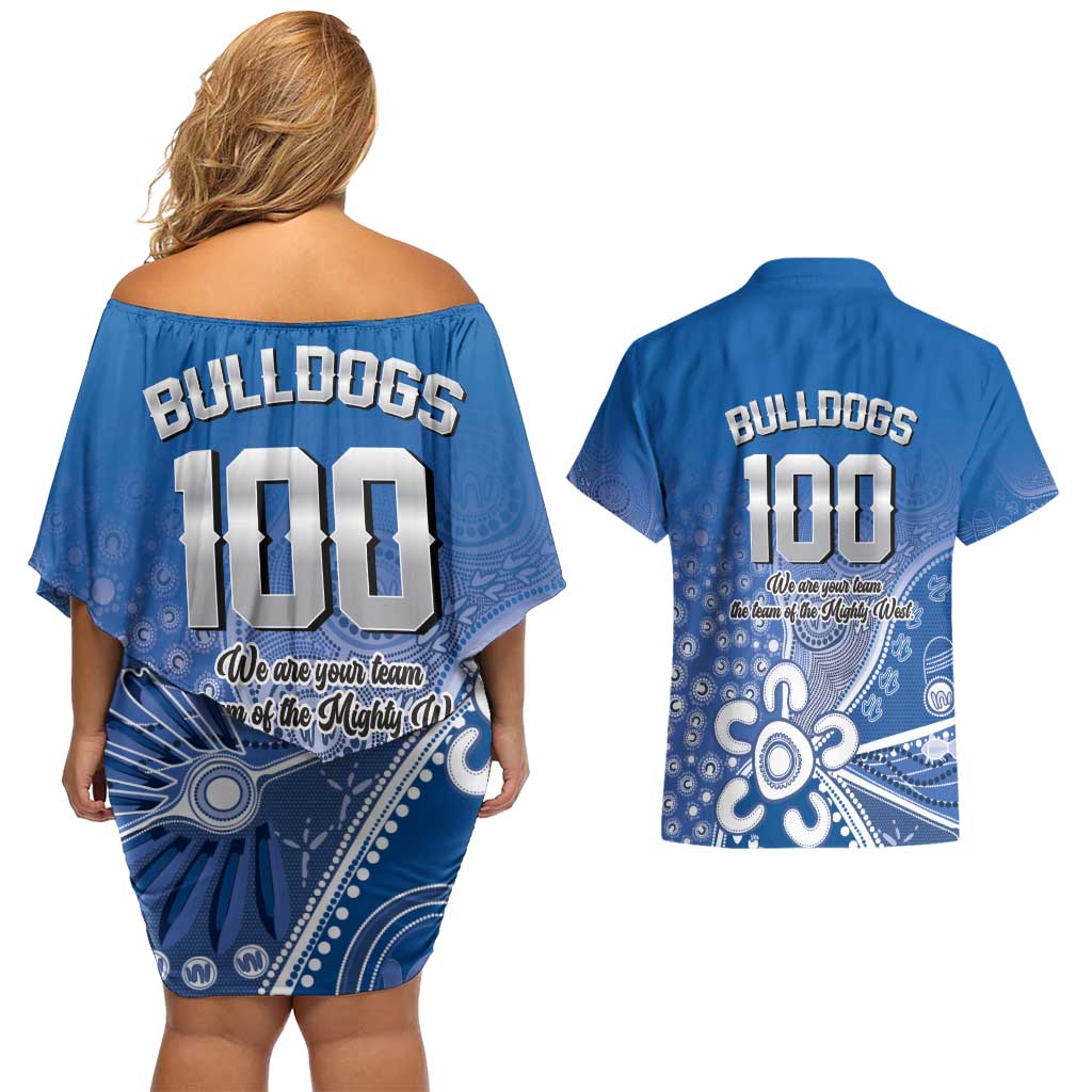 Bulldogs 100-year Anniversary Couples Matching Off Shoulder Short Dress and Hawaiian Shirt Simple Aboriginal Motif - Aussie Hoodie