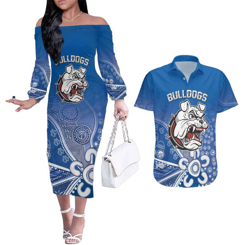 Bulldogs 100-year Anniversary Couples Matching Off The Shoulder Long Sleeve Dress and Hawaiian Shirt Simple Aboriginal Motif - Aussie Hoodie