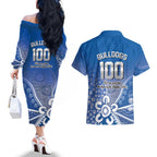 Bulldogs 100-year Anniversary Couples Matching Off The Shoulder Long Sleeve Dress and Hawaiian Shirt Simple Aboriginal Motif - Aussie Hoodie