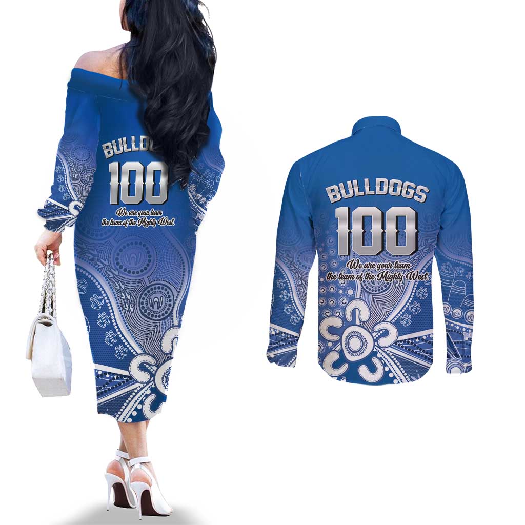 Bulldogs 100-year Anniversary Couples Matching Off The Shoulder Long Sleeve Dress and Long Sleeve Button Shirt Simple Aboriginal Motif - Aussie Hoodie